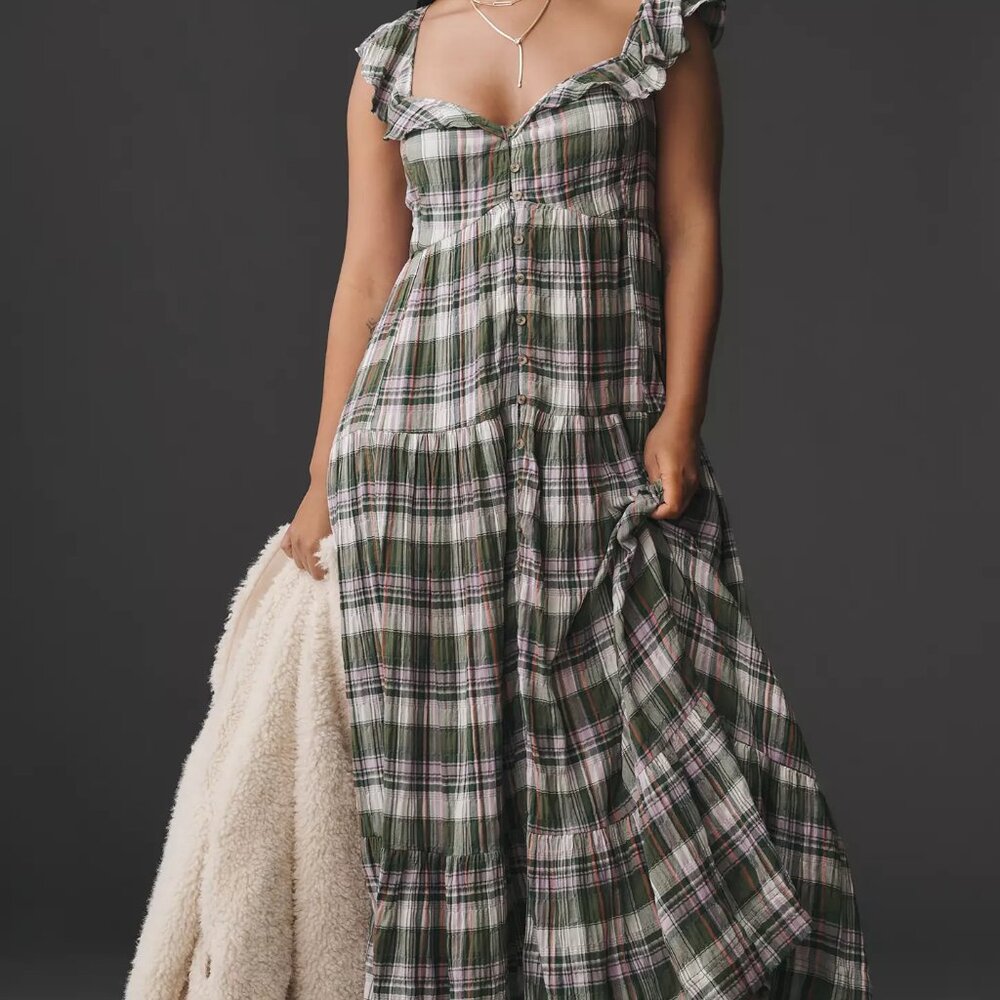 Anthropologie Pilcro Flutter-Sleeve Tiered Midi Dress